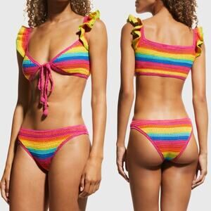 FARM RIO Rainbow Crotchet Ruffle Bikini Top